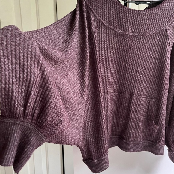 Free People Thermal Off Shoulder Blouse Washed Purple Oversized Fall, Size M - Picture 5 of 13